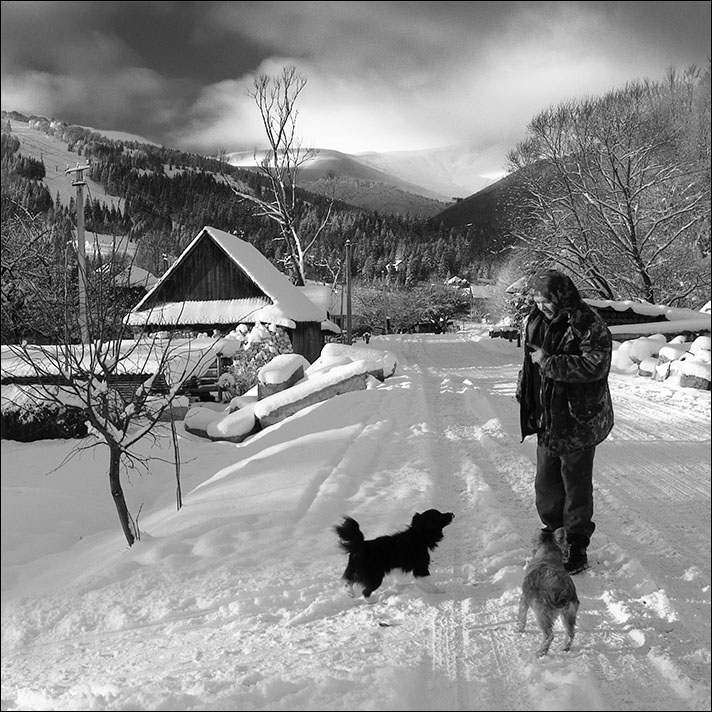 Karpaten, ein Mann und 2 Hunde