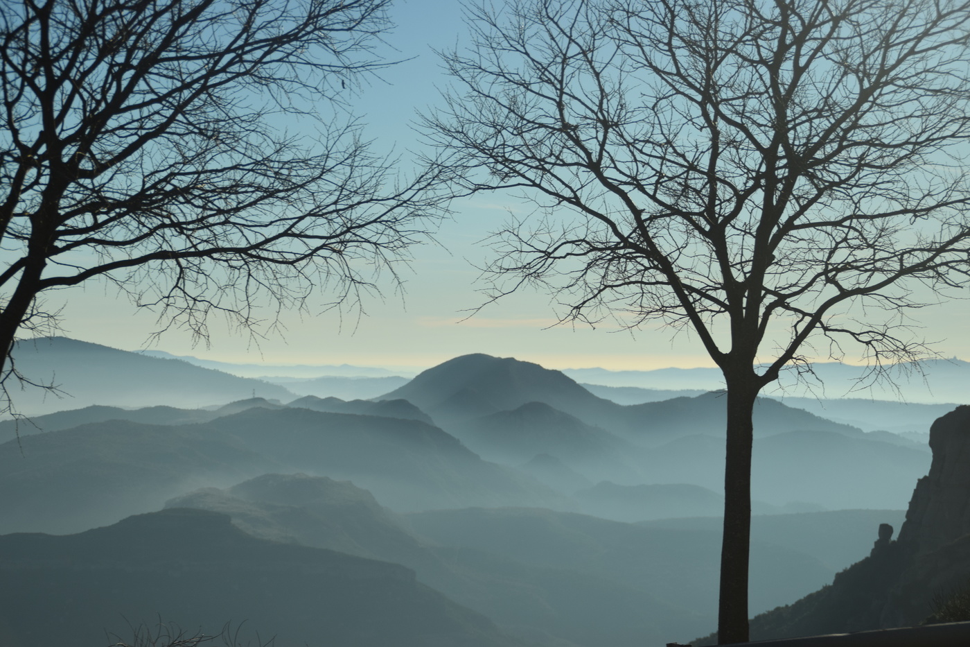 mountains in the morning with fog