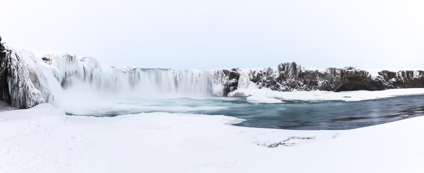 Godafoss Waterfall Winter Landscape