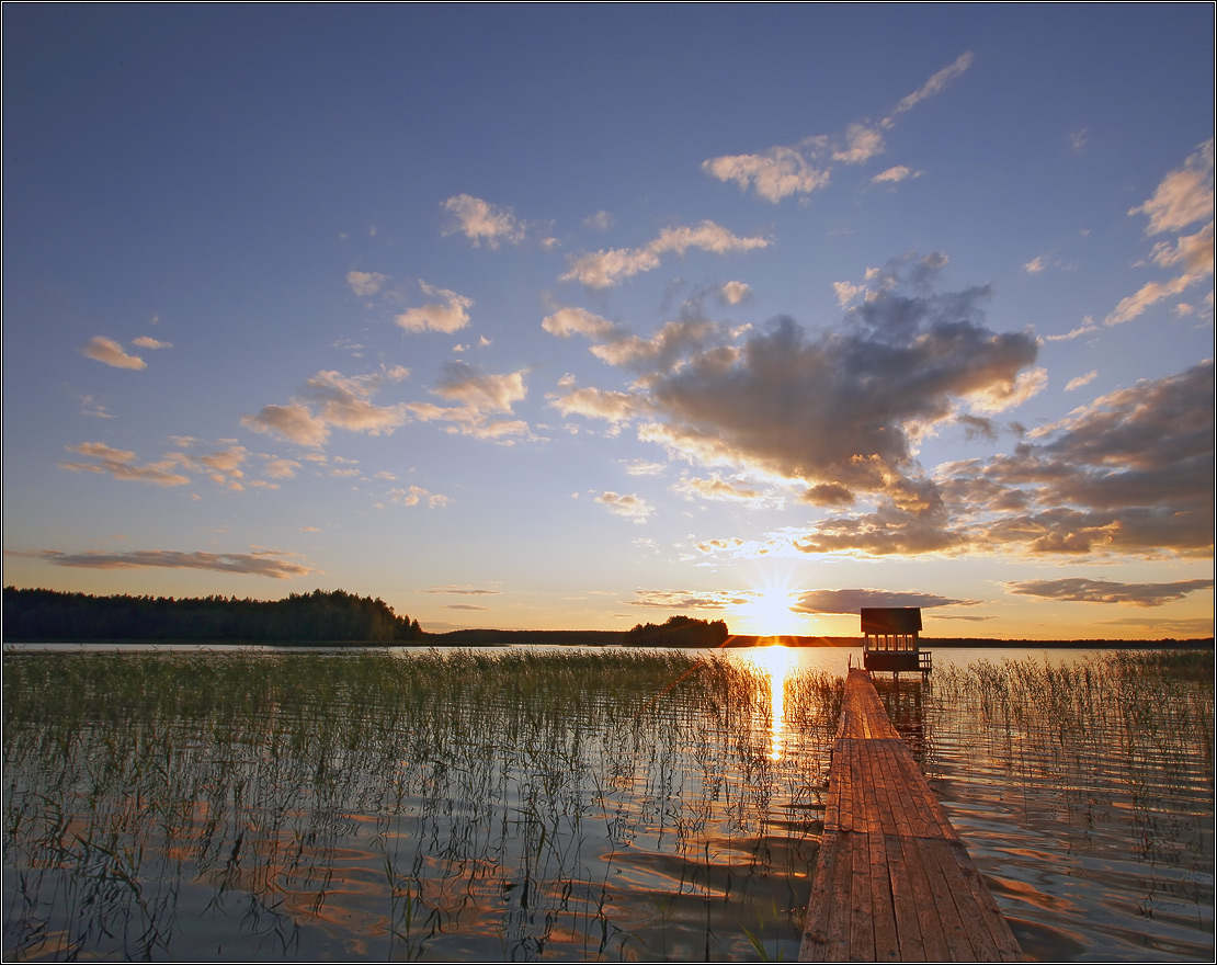 Sonnenuntergang auf dem See Aquarell