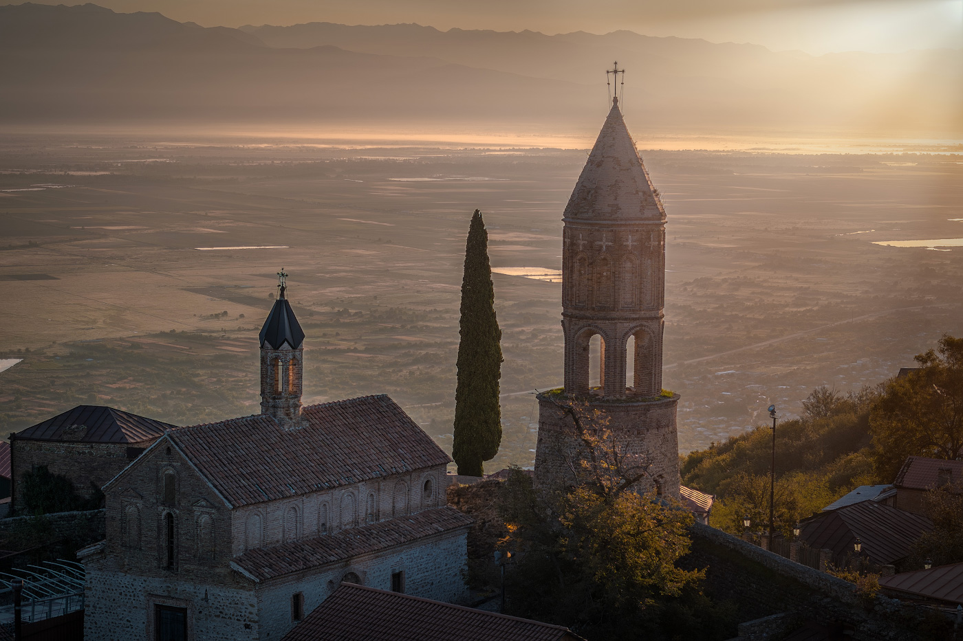 Sunrise Over St. George basilica In Sighnaghi