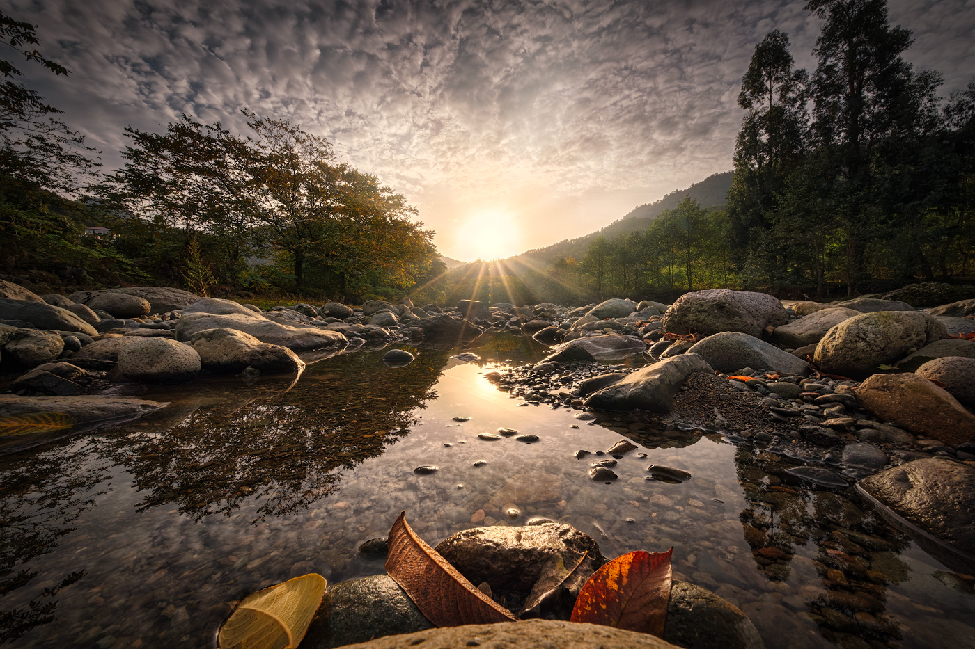 Sunny Autumn Day In Chakvistskali River