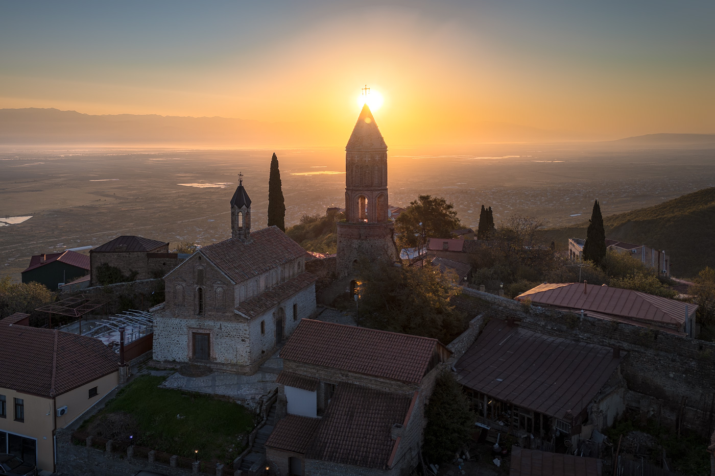 Sunrise Over St. George basilica In Sighnaghi