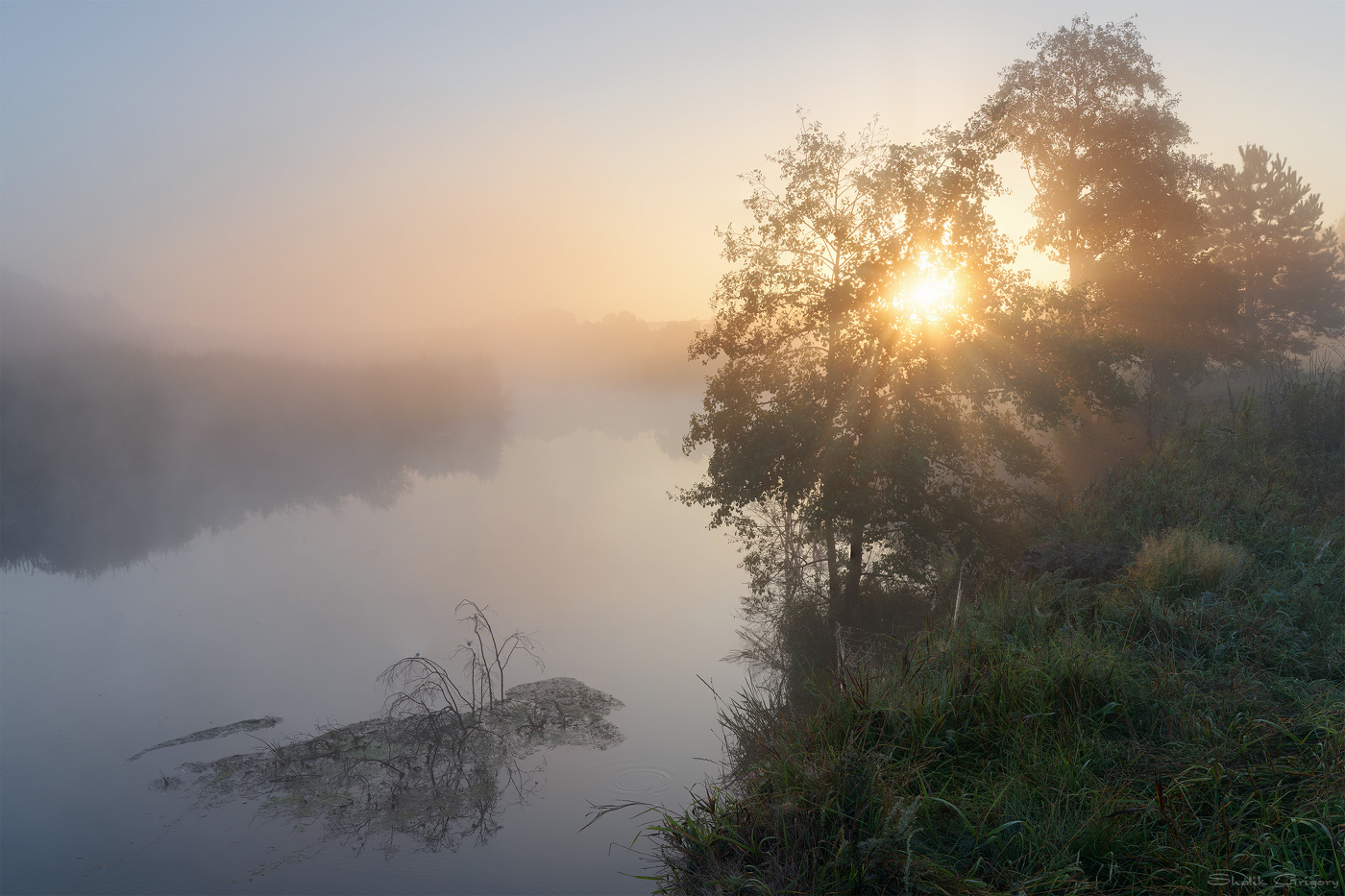 Nebel über dem Fluss