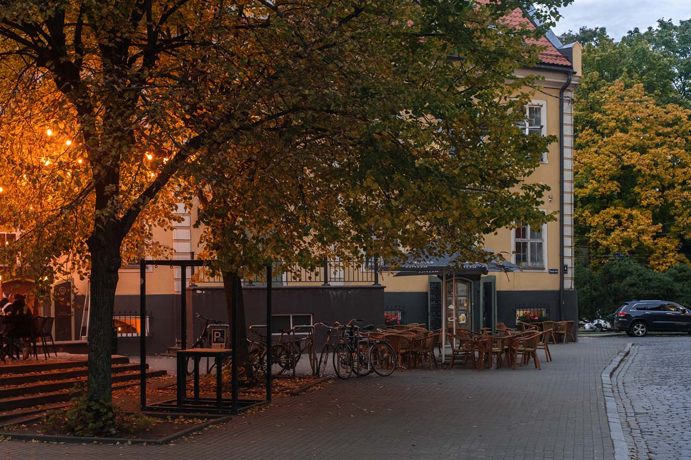 The Street Cafe under Trees