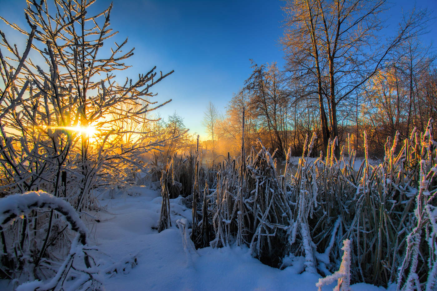Sonnenaufgang über dem Fluss