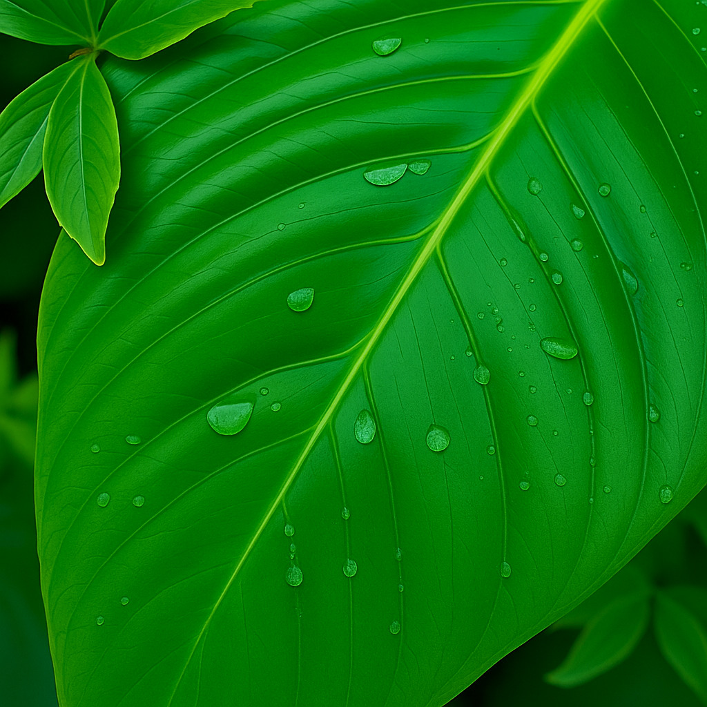 Tropical Leaf with Dewdrops