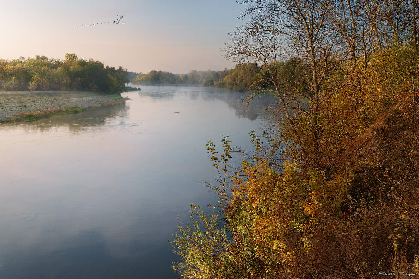 Flug in der Dämmerung