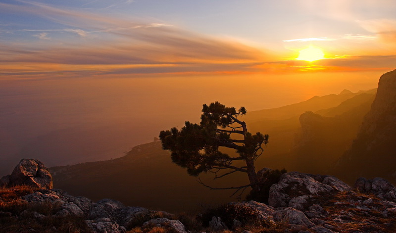 Sonnenuntergang der Wind weht