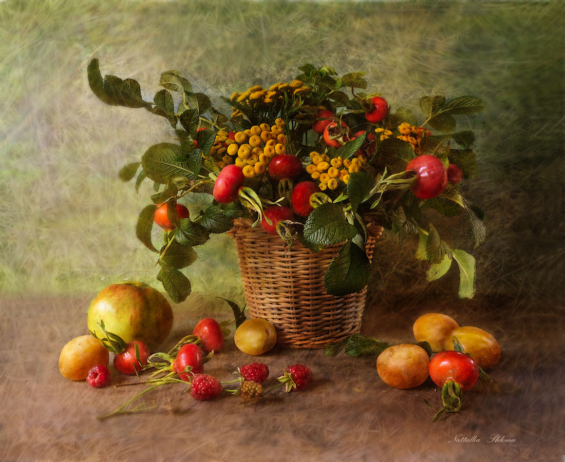 Mit wilden Rosen. August.