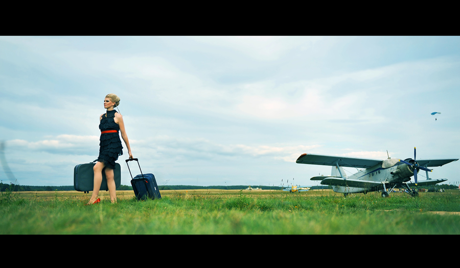 Sky. Aircraft. Girl.