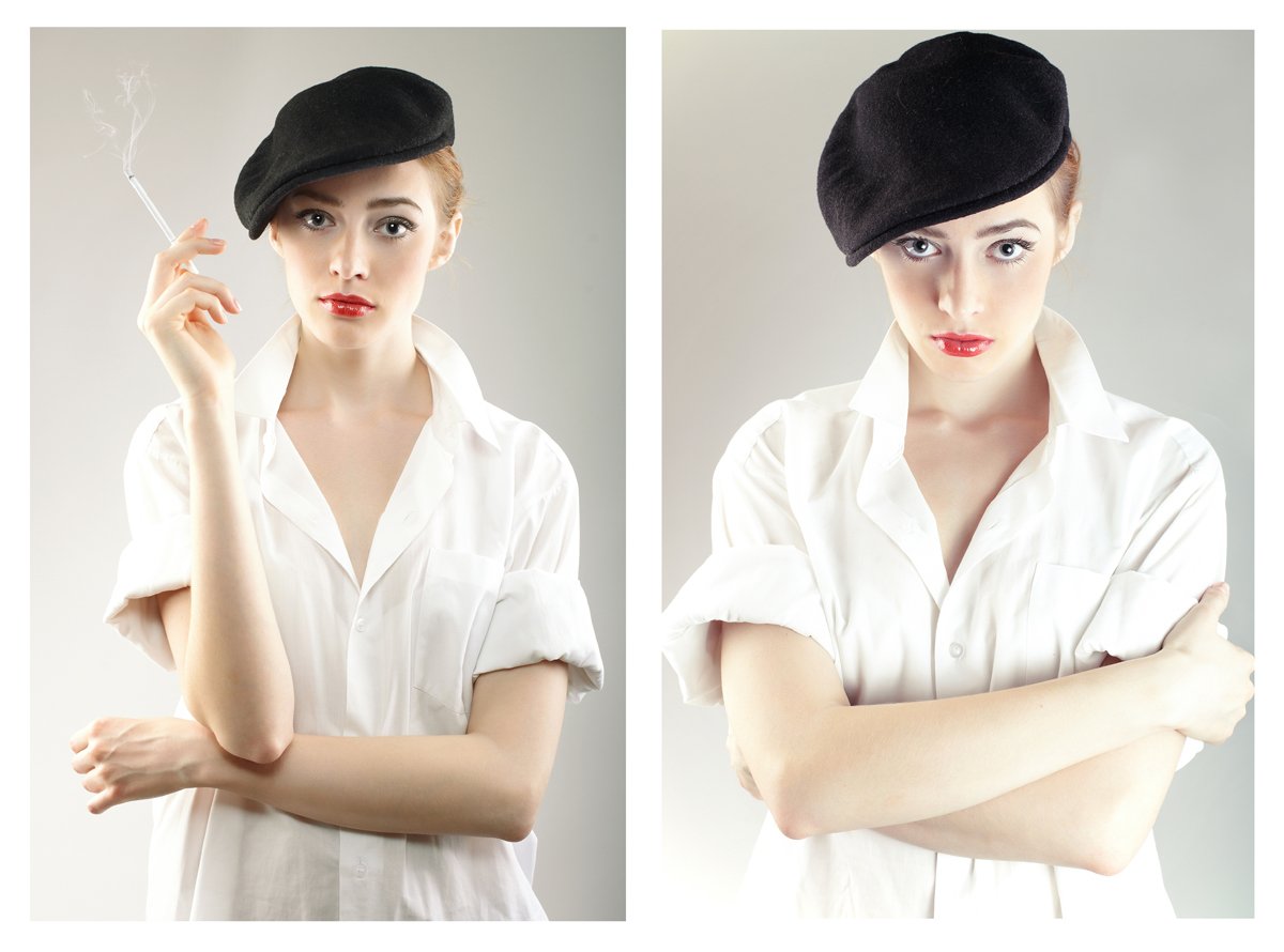 Ein Mädchen in einer Kappe mit einer Zigarette