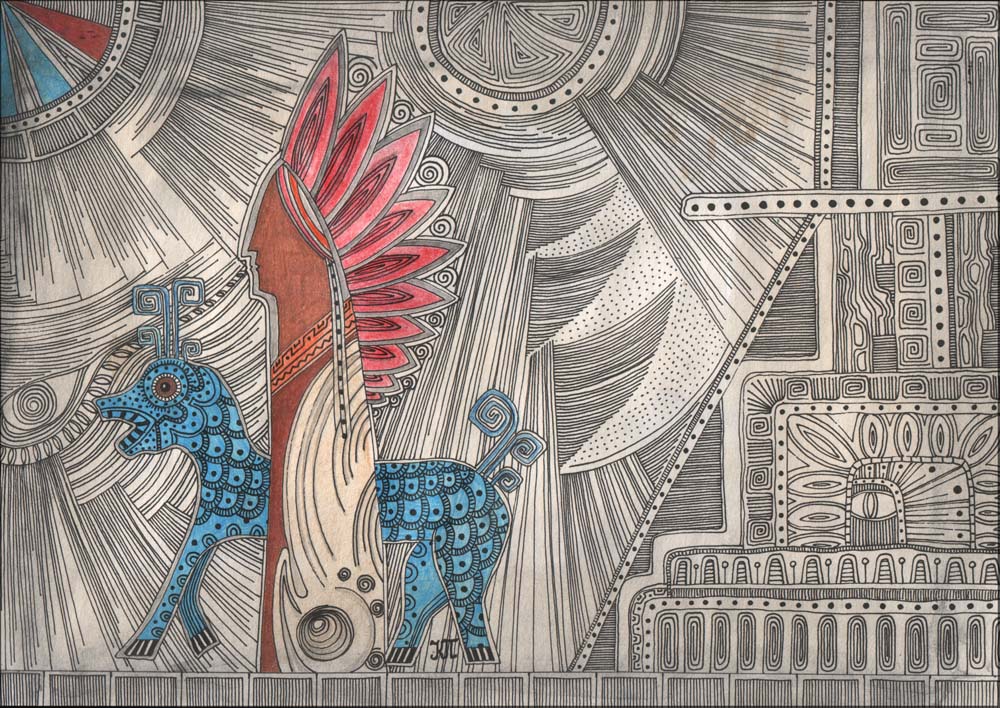 Indian Spirit, geopfert, und seine blauen Hund