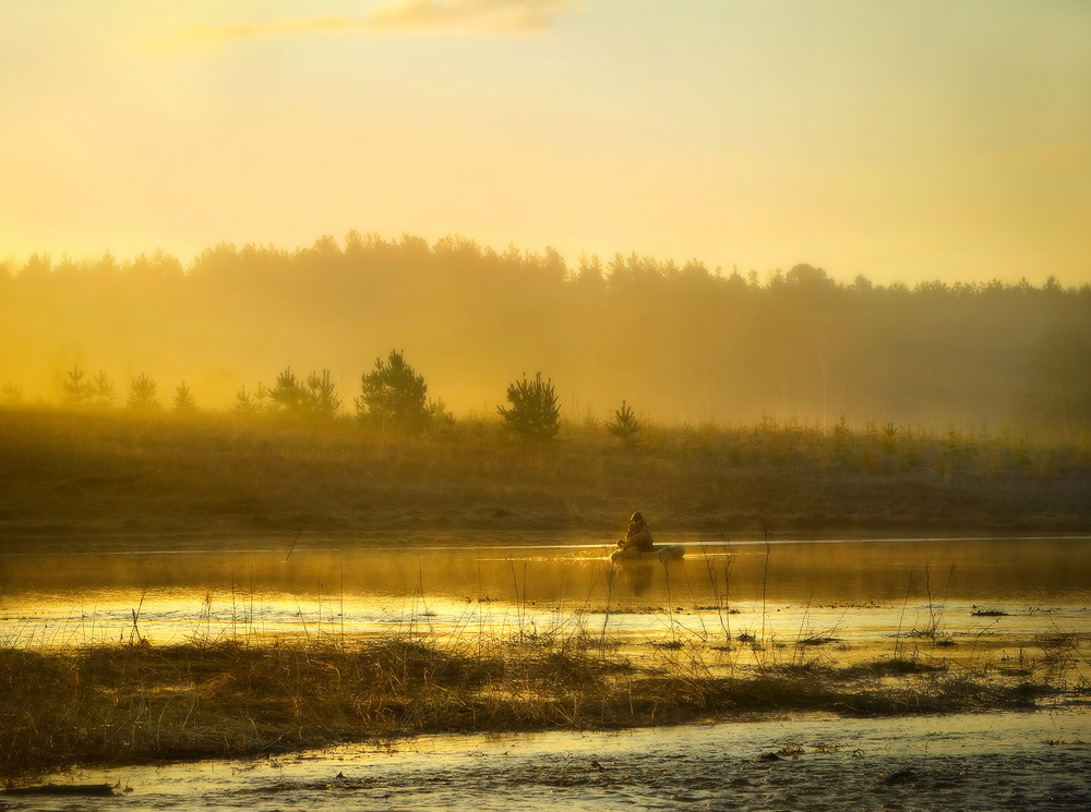 Im Morgengrauen, seine Arbeit ...