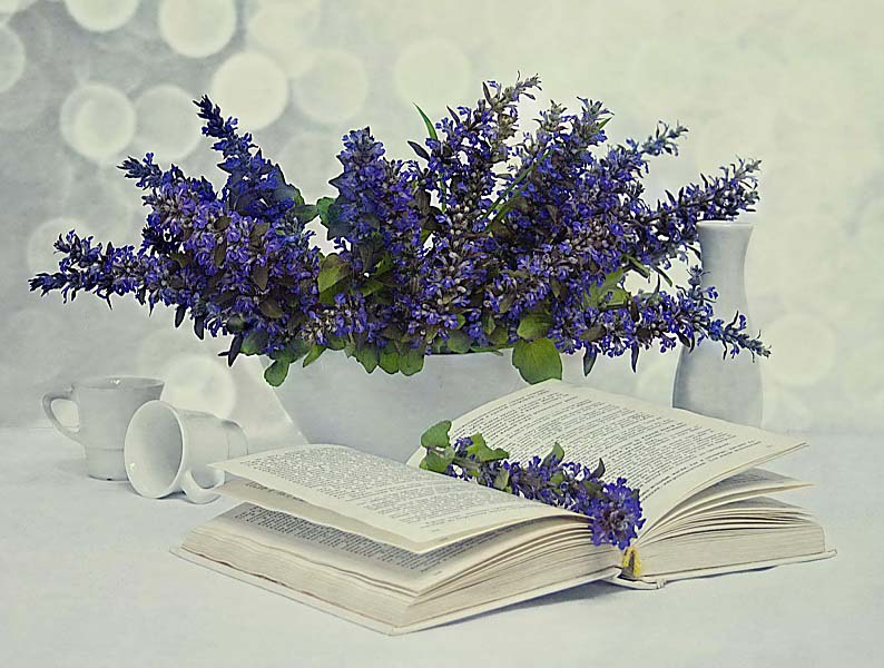 mit blauen Blumen ...