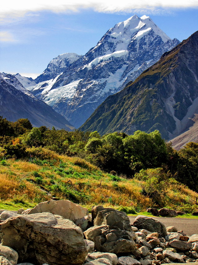 Verschneite Gipfel des Mount Cook