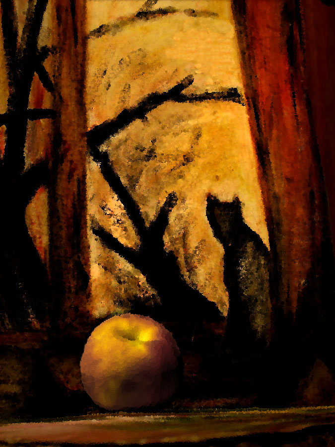 Interieur mit einer Katze und ein Apfel