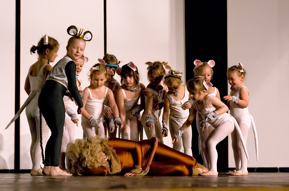 Kleine Mäuse und ein Löwe.