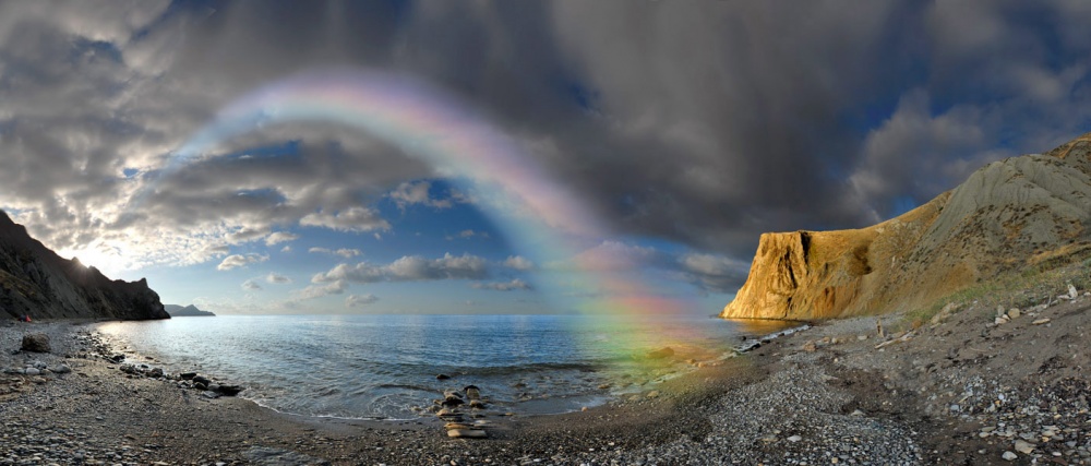 "... Und ein Regenbogen auf einem Pferd Rennen um ..."