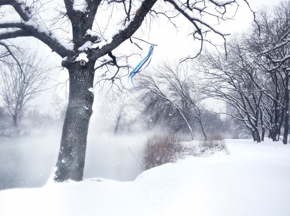 Der Winter steht vor dem Abschied Klebeband gefesselt ...
