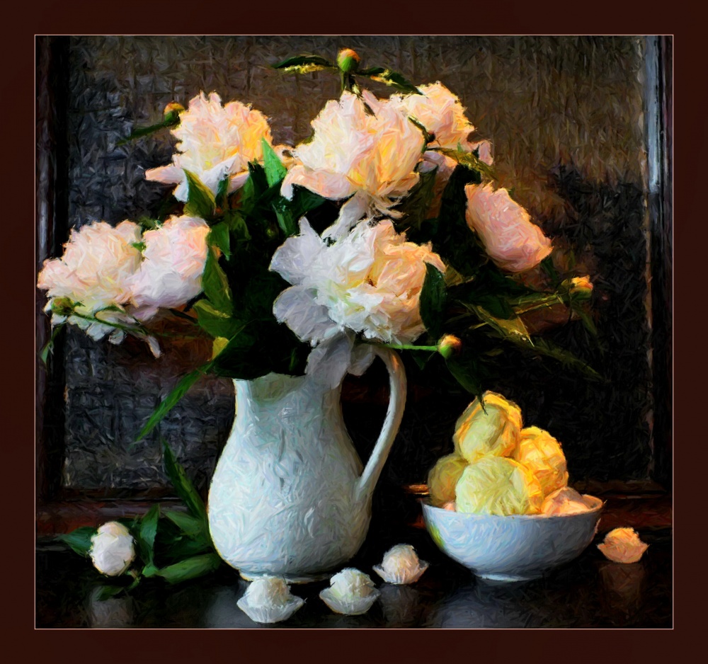 natyurmort mit Pionen und zefirom