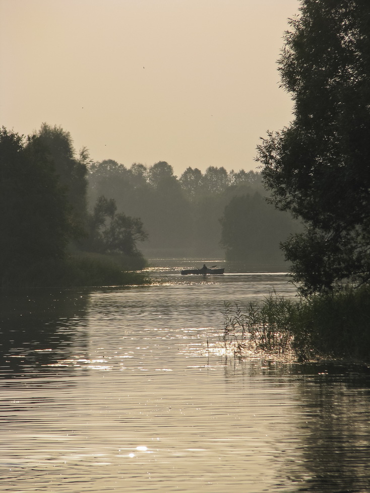 Evening fishing on lake.