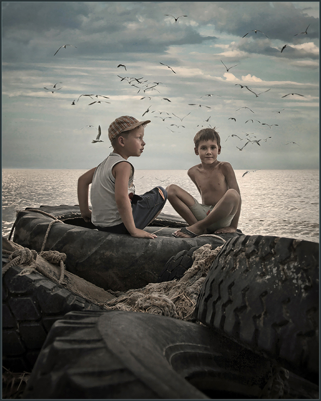 Wowa und Jegor verlassenen Pier ...