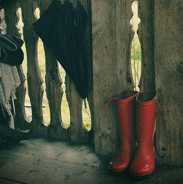 Skizze des roten Stiefeln