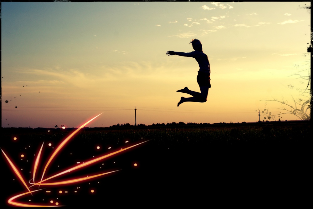 springen bei Sonnenuntergang