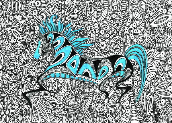 Postkarte Blaues Pferd