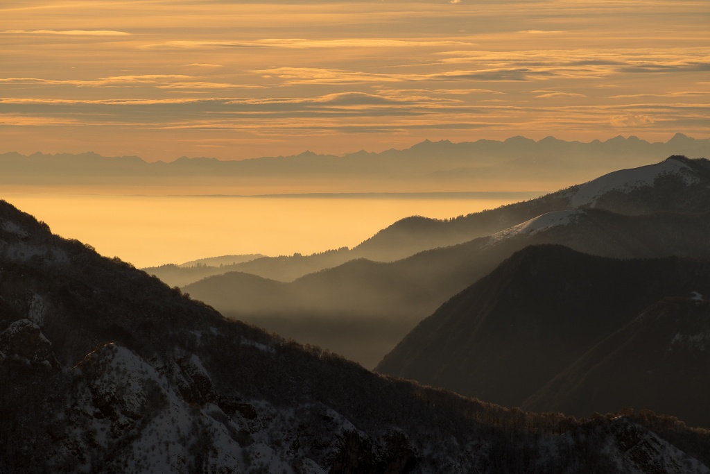 Nebel bei Sonnenuntergang