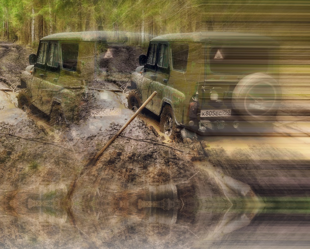 Je steiler der Jeep, desto länger der Weg hinter dem Traktor