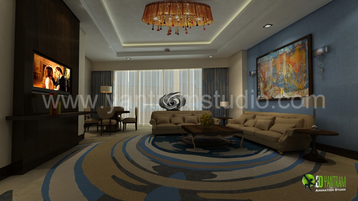3D-Rendering Innere eines Hotelzimmers