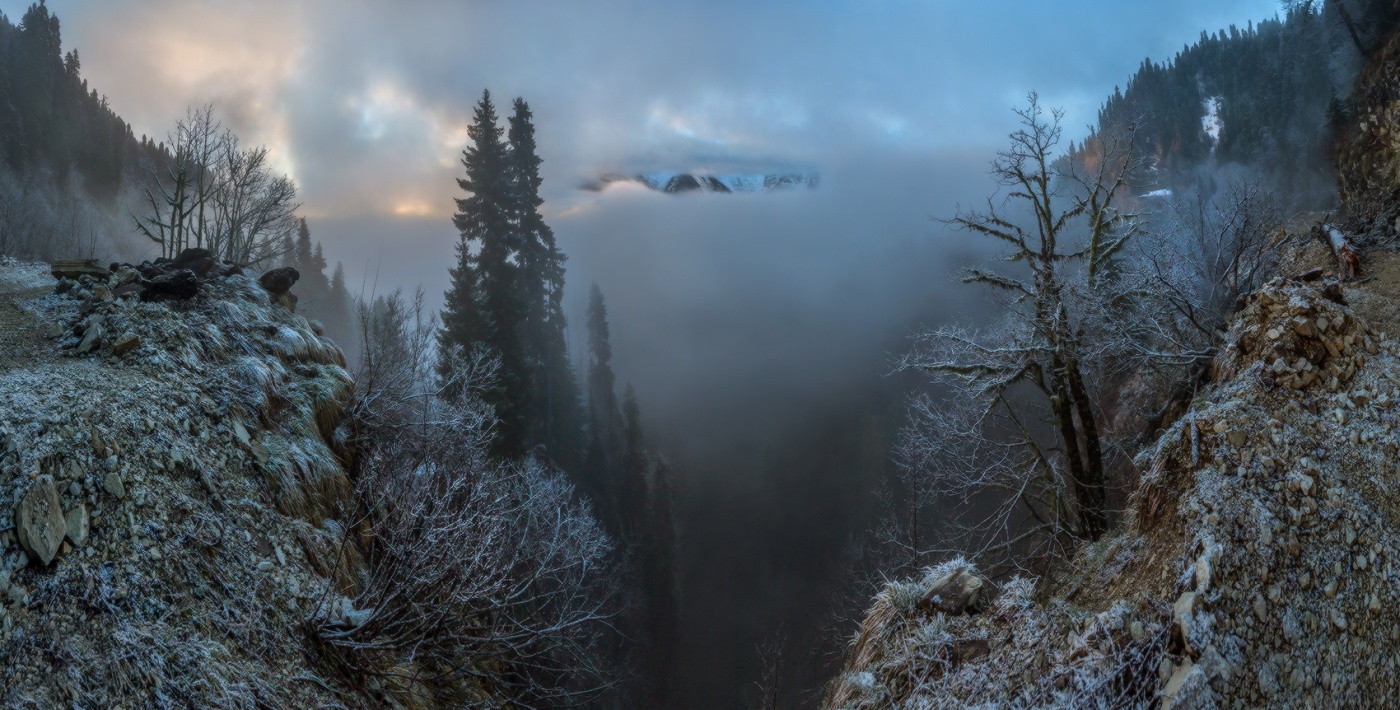 Die Nebelrückzüge, dawn entbrennt.