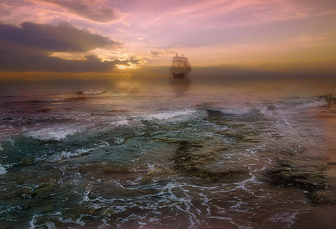 Wellen des Meeres-Wäschen an Land ...