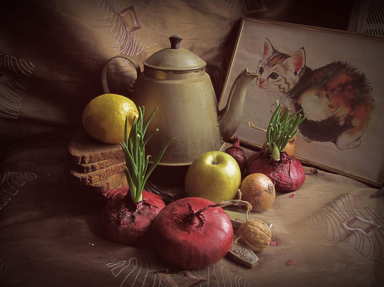 * Stillleben mit einem Kätzchen **