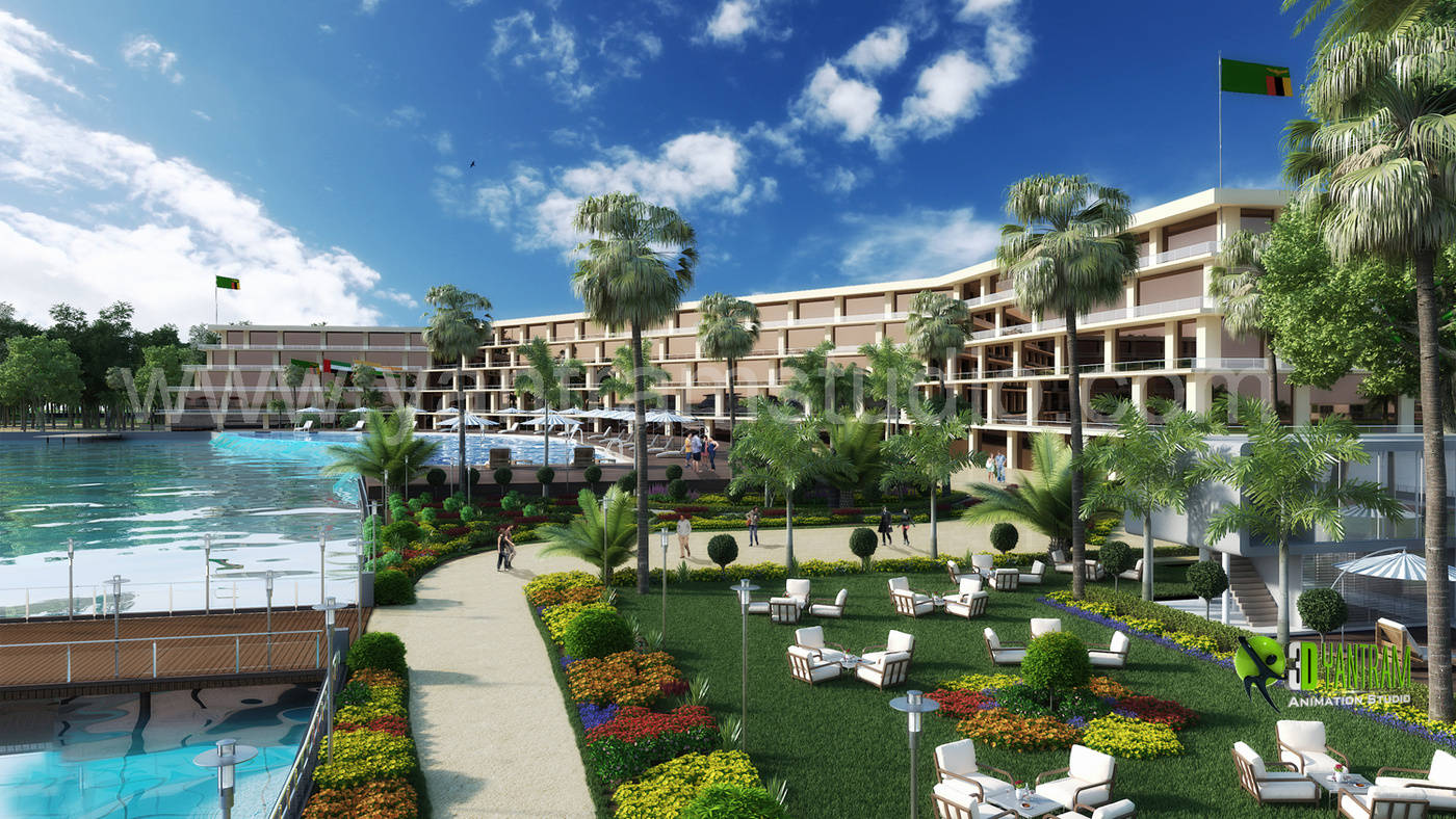 3D-Rendering von Exterieur-Design des Resorts