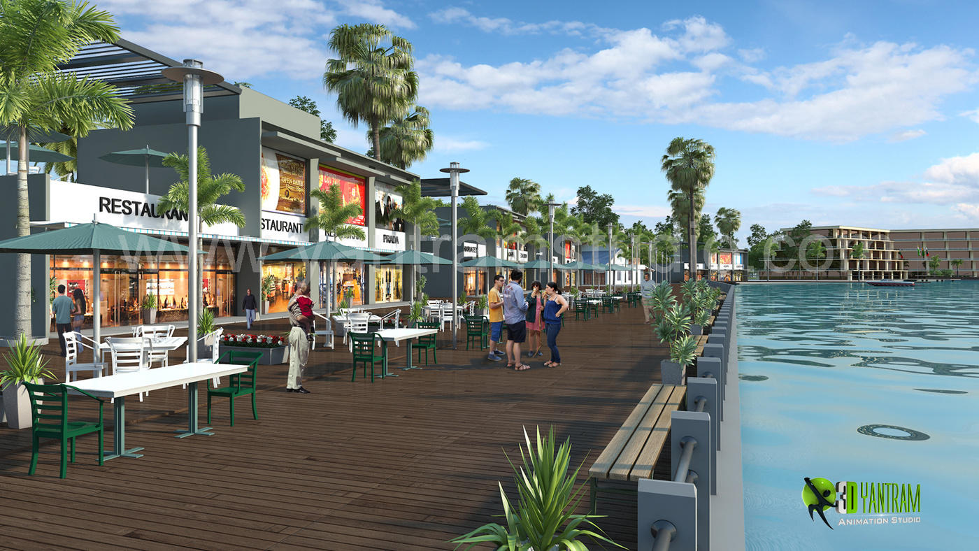 3D-Rendering von der Außengestaltung des Restaurants