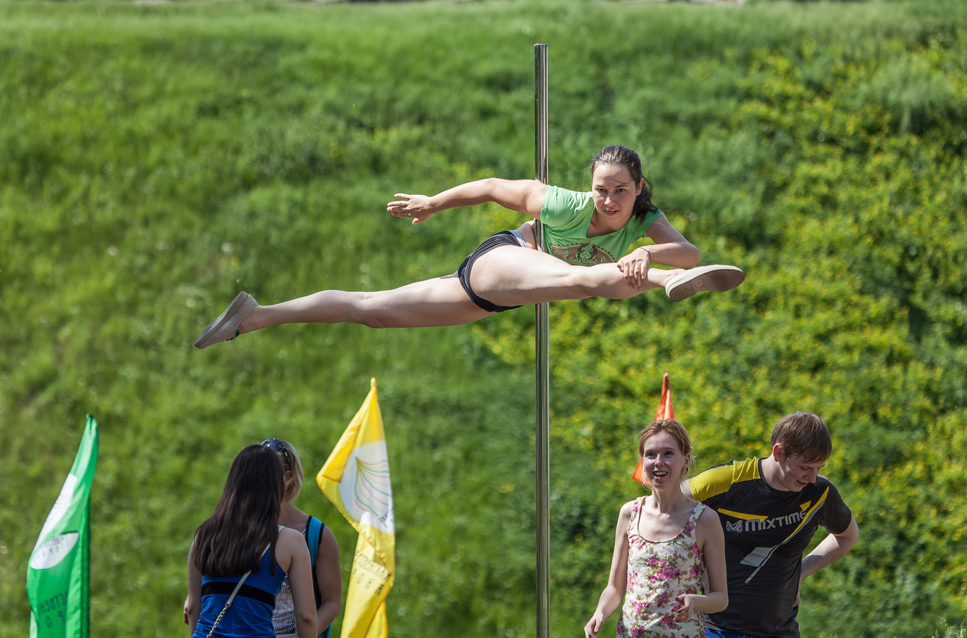 Ich bin auf der Stange, wie Sie