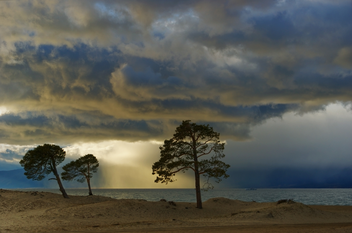 Theatre light and rain.