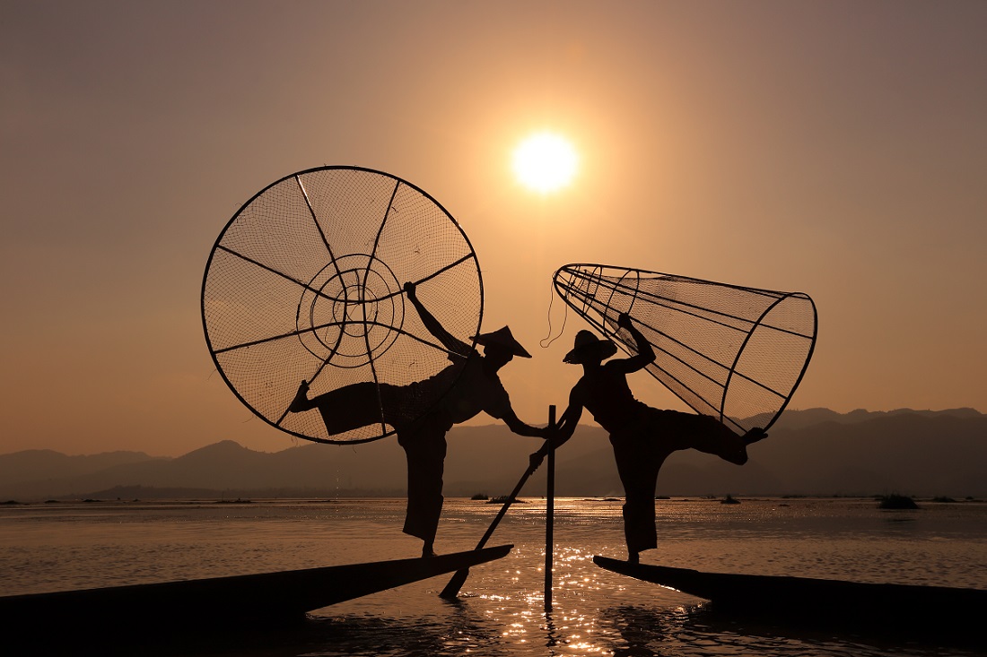 Angeln bei Sonnenuntergang