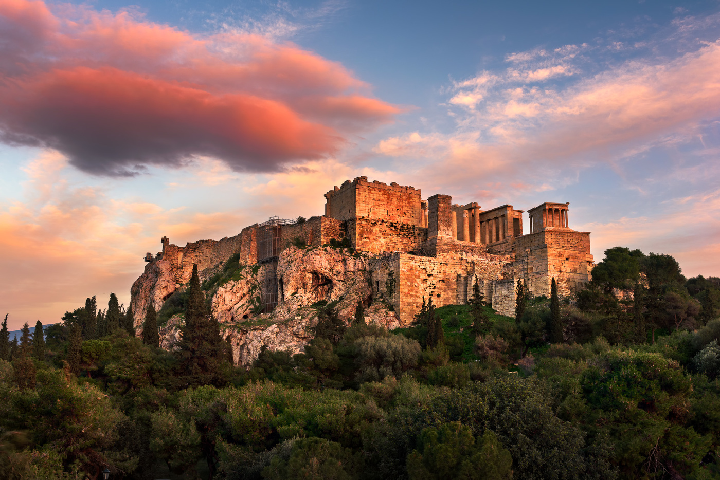 View of Acropolis from the Areopagus Hill in the Evening, Athens, Greece