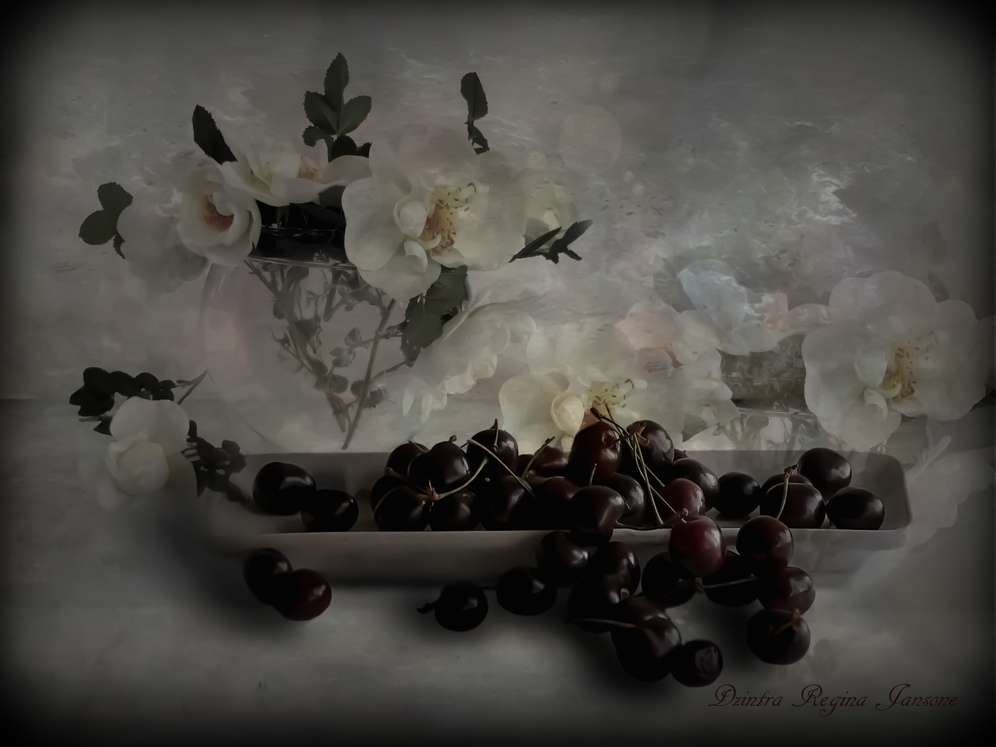 cherries with roses