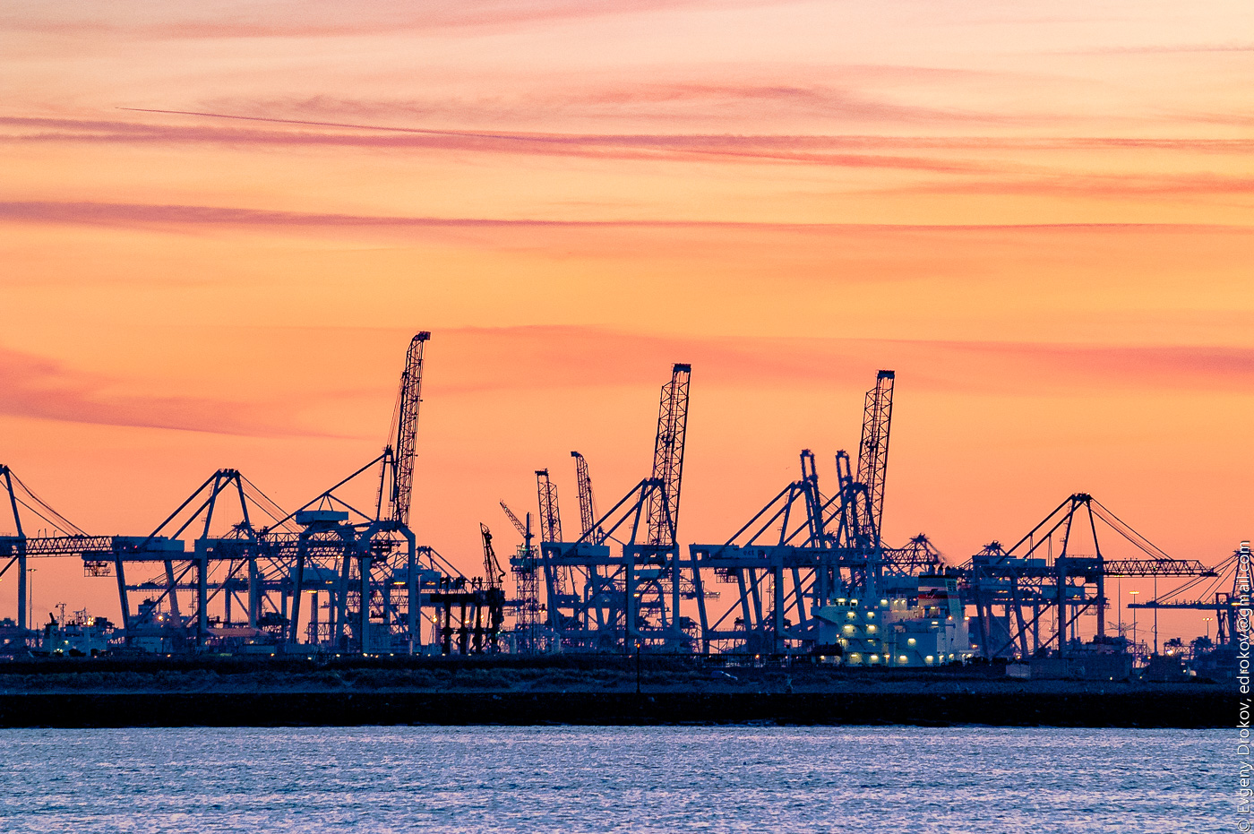 Sunset in Rotterdam port