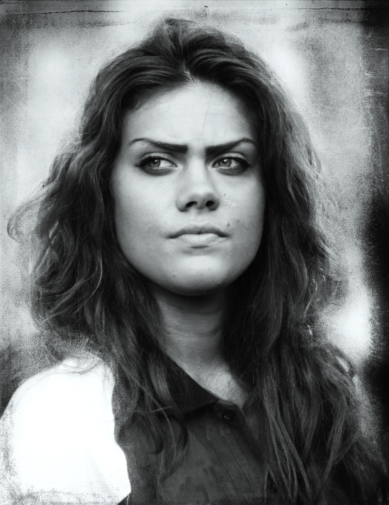 Black and white-a young woman portrait