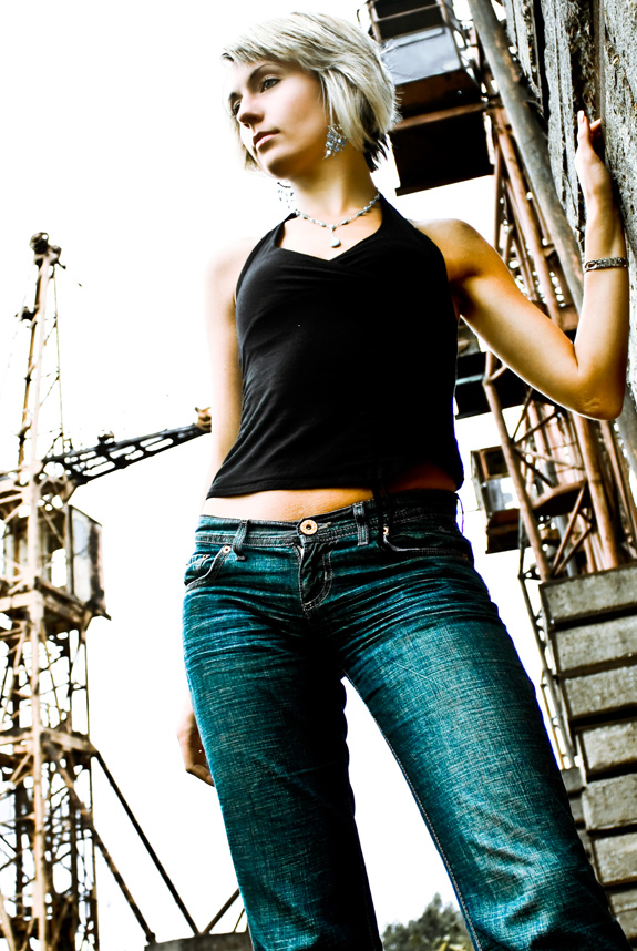 Mädchen und Turmdrehkrane