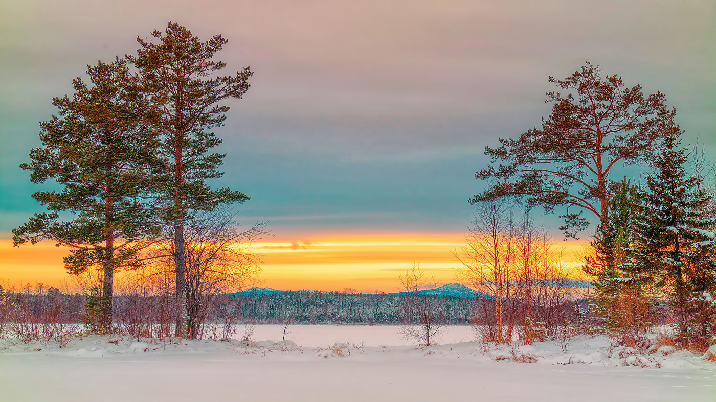 Frostiger Sonnenuntergang