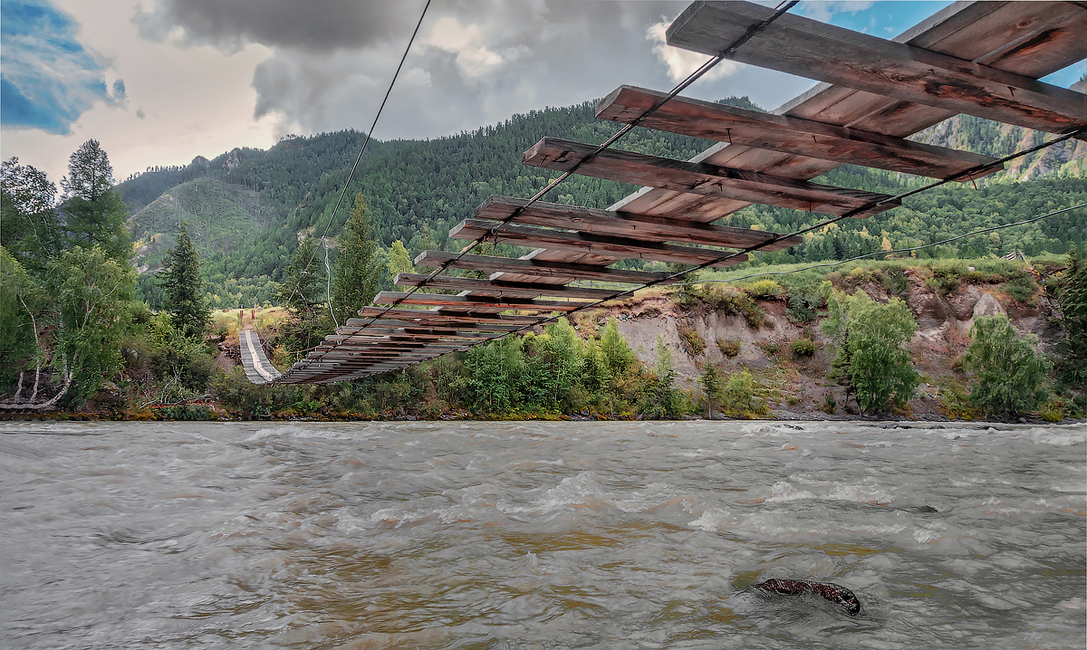 Bridge to the valley of mountain lakes .....