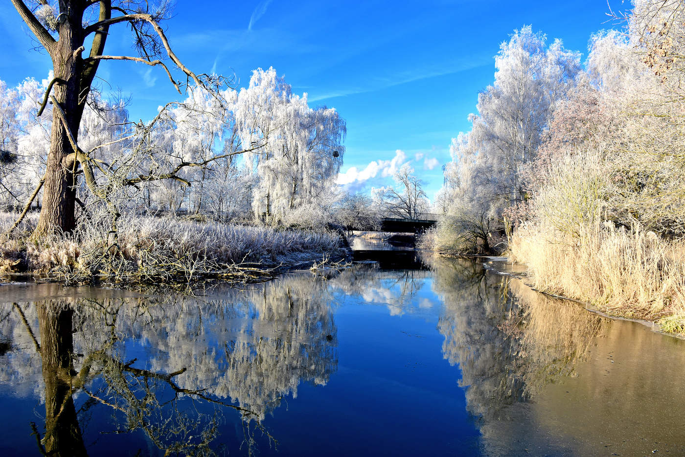 Bridge over wintry river