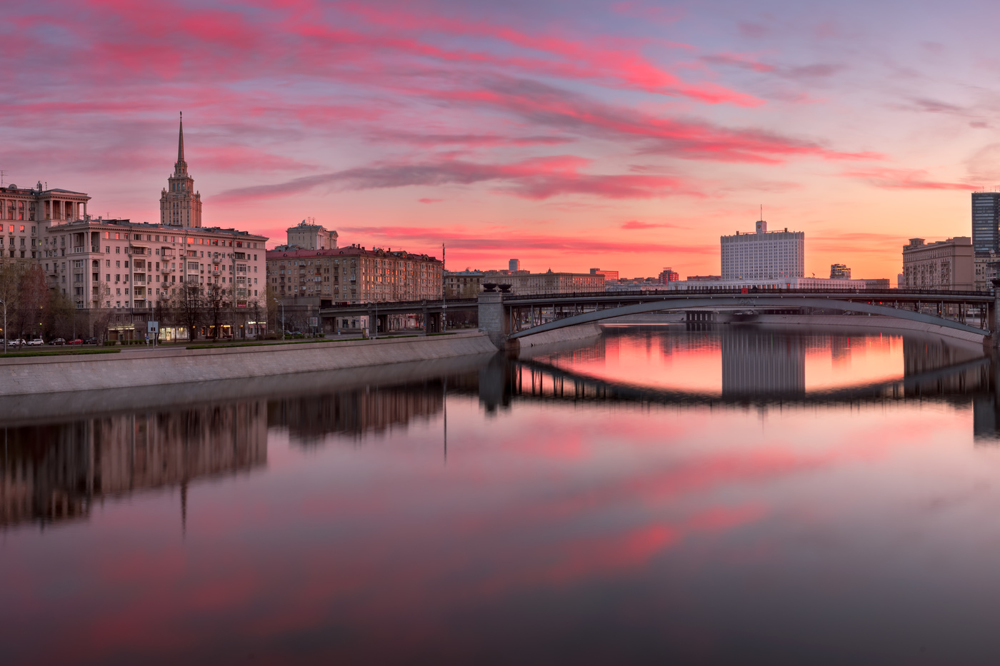 Panorama of Moskva River and White House in the Morning, Moscow, Russia